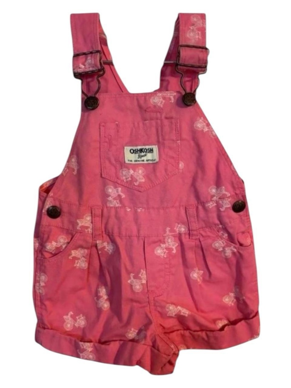 OshKosh B'gosh Pink Short Overalls with Bicycle Print 🩷